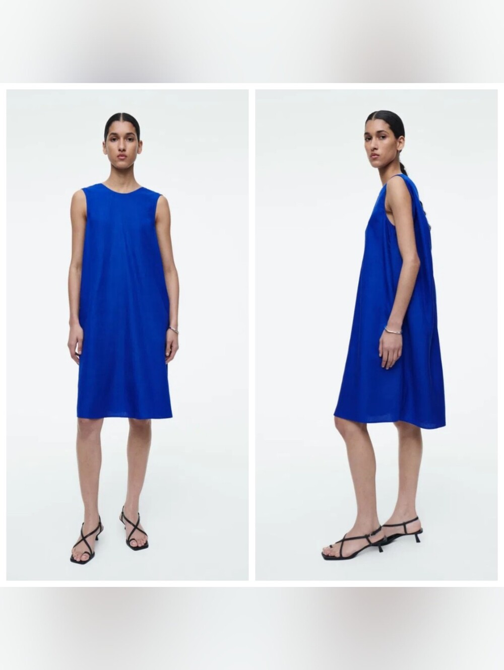 COS Twist Detail Back Sleeveless Blue Shift Dress Lyocell Linen US 4